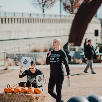 TRILUNA instructors Michelle and Jimmy host a family-friendly BootCamp complete with pumpkins and haybales during the fall.