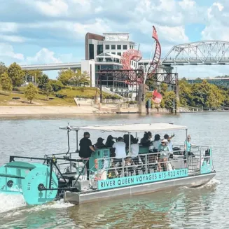 Nashville's ONLY Pedal Pontoon! Hop on a bike seat and pedal, or sit back and let the motor do the work while our captain and deckhand take great care of you.