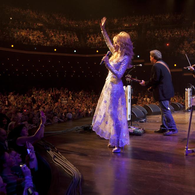 Dolly Parton performing at Grand Ole Opry
