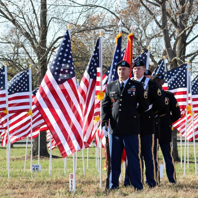 Military Salute with American Flags