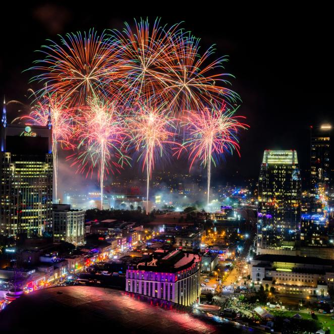 July 4th Fireworks Blue, Red, Yellow