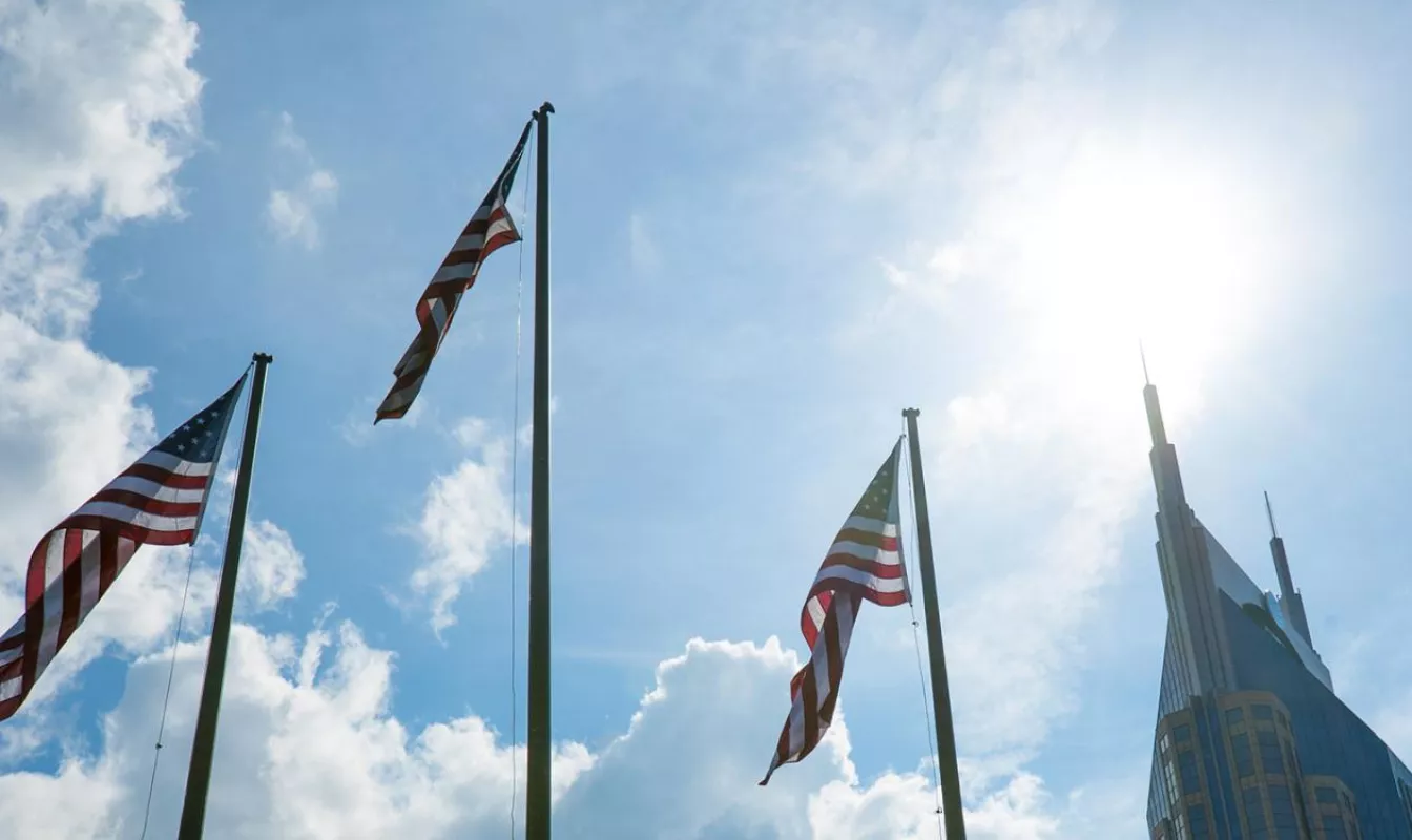 American Flags in Nashville Skyline