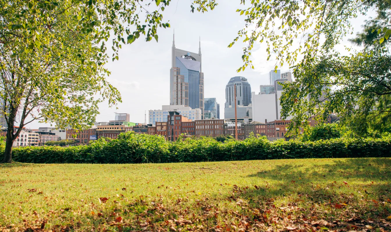 Cumberland Park with a view of Nashville's skyline