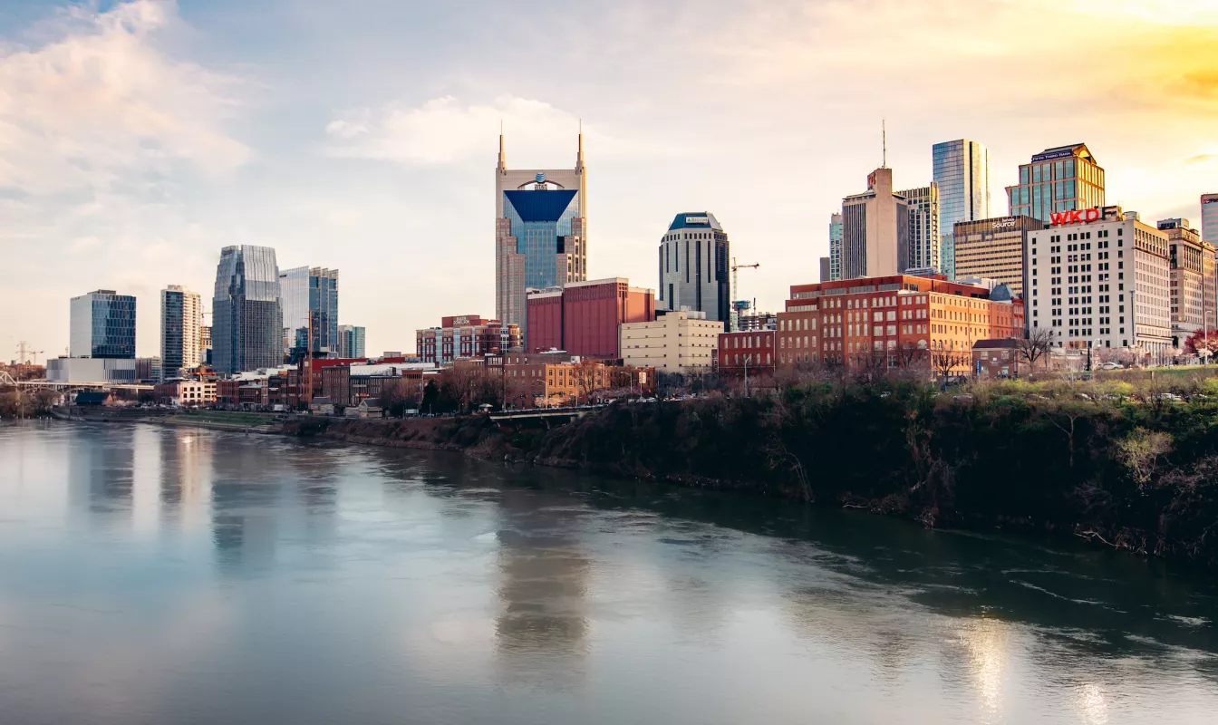 Nashville skyline seen from the Jefferson Street Bridge