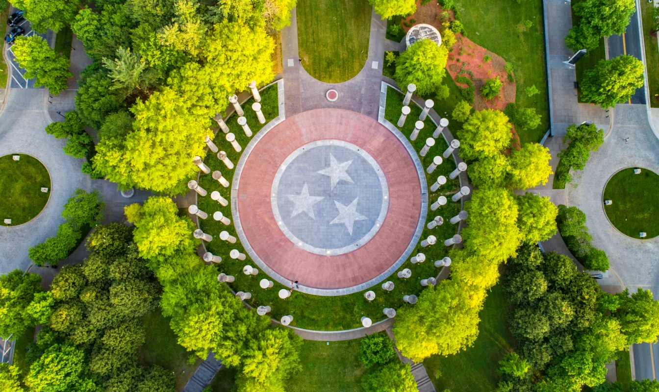 Bicentennial Mall aerial photo of the Tennessee tri-star logo