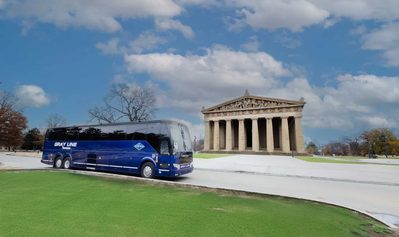 Gray Line Bus in front of Parthenon