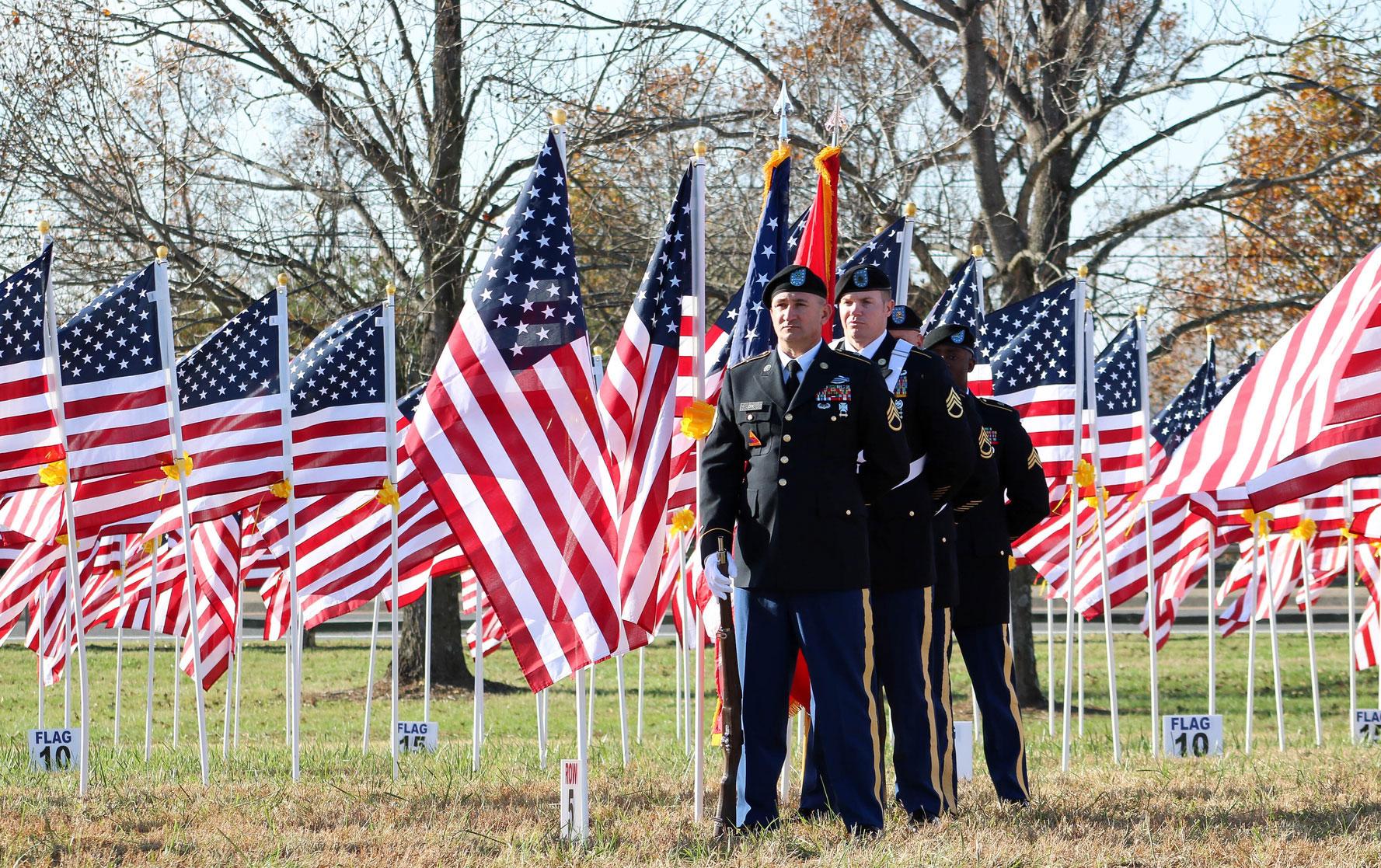 Military Salute with American Flags