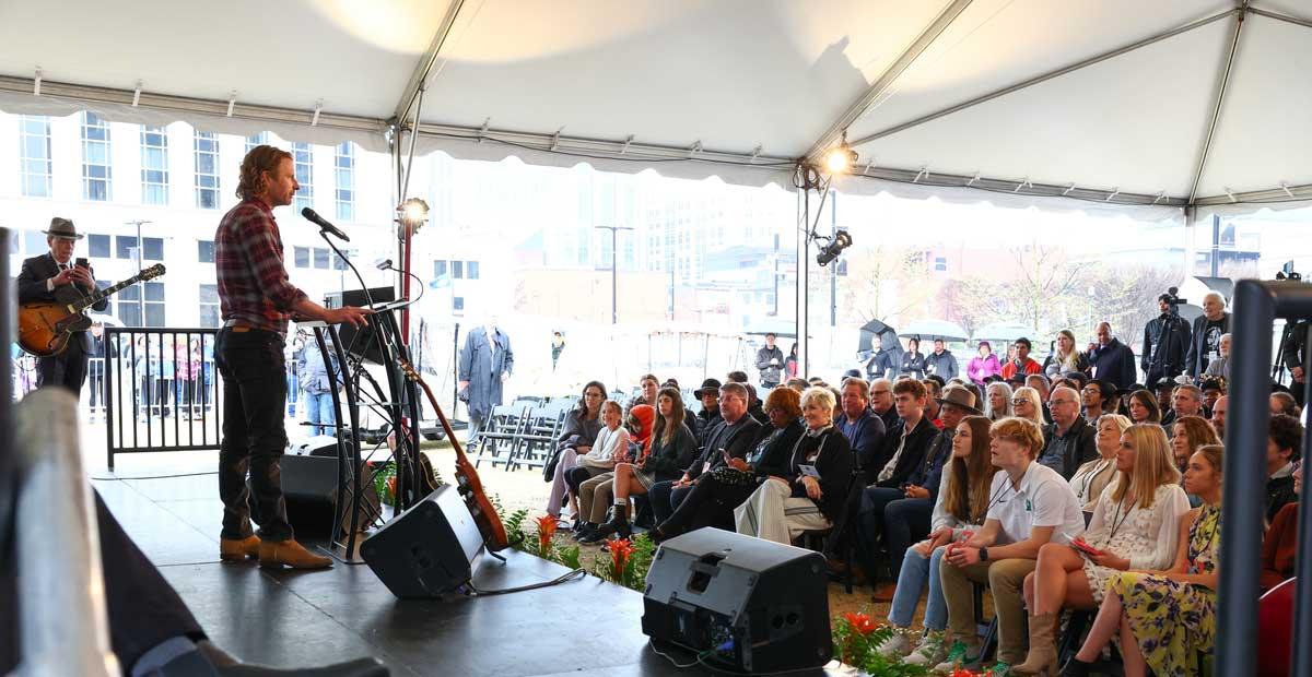 Dierks Bentley with his star on the Music City Walk of Fame