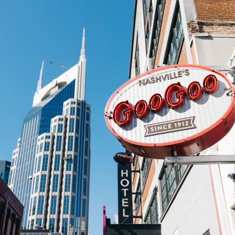 Goo Goo Chocolate Co sign with the batman building