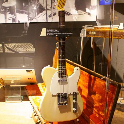 Charlie Daniel's guitar on display at Musicians Hall of Fame