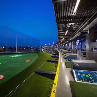 Green shooting platforms at Topgolf Nashville in Nashville, TN.