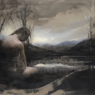 2023 Charcoal and oil heightened with white, sealed with wax. 30"x 40".