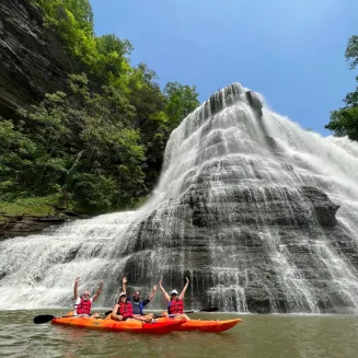 Join us for a waterfall adventure, only 90 minutes from Nashville!
This three-hour experience starts with an easy paddle on Center Hill Lake to the base of the falls.

You will be joined by one of our trained guides, and before turning around, your group will have an hour to explore the falls, take in the sights, and go for a swim!

Keep your eye out for turtles and herons along the 4 mile journey. This route is perfect for beginners and experienced paddlers alike!