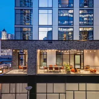 Step outside and take in the vibe of The Gulch from our covered terrace. This open-air space is perfect for cocktail hours, small receptions or breakout sessions with a breeze and a bit of Nashville charm.