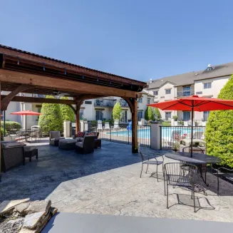 Outdoor pool and garden courtyard
