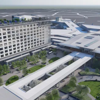 Hilton from high above looking down to our plaza and BNA terminal