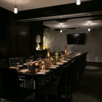 • Ideal for seated dinners, meetings, or other private events
• Observe the vibe of the restaurant, while remaining intimate
with your own party
• The music from the DJ is piped in for the ultimate atmosphere,
you control the volume
• This room is equipped with a 55” Smart TV for AV capabilities