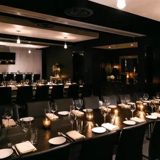 • Ideal for seated dinners, meetings, or other private events
• Observe the vibe of the restaurant, while remaining intimate
with your own party
• The music from the DJ is piped in for the ultimate atmosphere,
you control the volume
• This room is equipped with a 55” Smart TV for AV capabilities