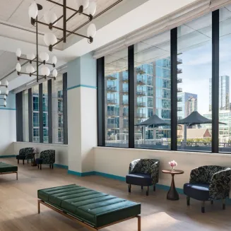 Prefunction space with city view