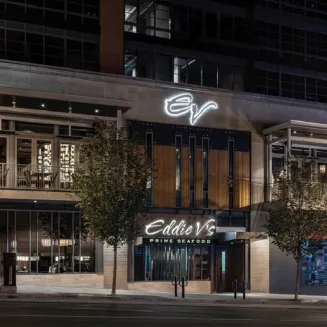 View of Eddie V's from Broadway, located across the street from Bridgestone Arena in Downtown Nashville.