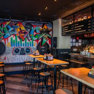 For social gatherings, the bar area is equipped with a dedicated bar, ample seating, tv hookups, stage area,
and open space for celebration. The bar is great for smaller groups, social gatherings, happy hours, and small business get-togethers. Seated - Up To 48 and Reception - Up to 40