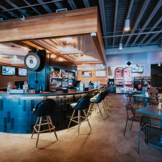 Round inside bar with seating space for large or small groups