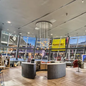 Interior of Nashville Visitor Information Center with modern design and merchandise displays
