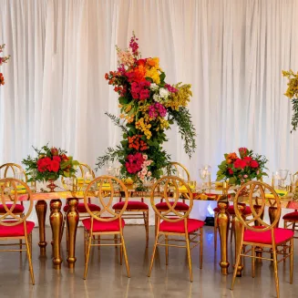 Gala with fresh flowers, gold trim