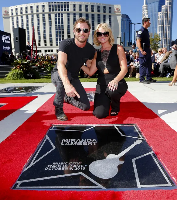 Miranda Lambert and Dierks Bentley pose with Miranda's star on the Music City Walk of Fame