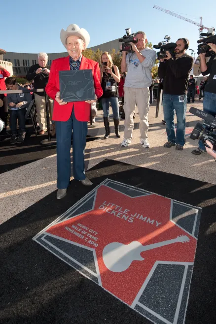 Little Jimmy Dickens with his star on the Music City Walk of Fame