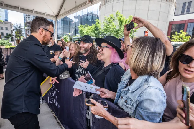 Eric Church with fans at the Music City Walk of Fame