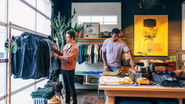 Guys shopping at Imogene + Willie