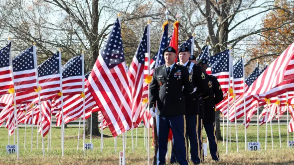 Military Salute with American Flags