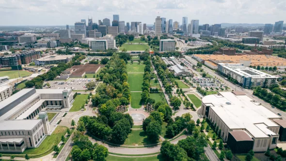 Skyline view of Bicentennial Capitol Mall State Park