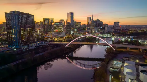 Nashville Skyline with Gateway Bridge at Sunset