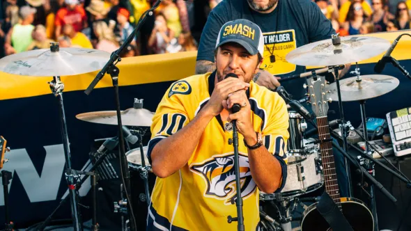 Luke Bryan performing at Nashville Predators