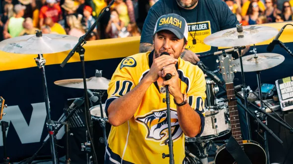 Luke Bryan performing at Nashville Predators