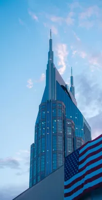 American flag and Batman Building
