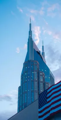 American flag and Batman Building