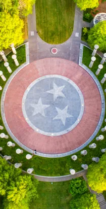 Bicentennial Mall aerial photo of the Tennessee tri-star logo